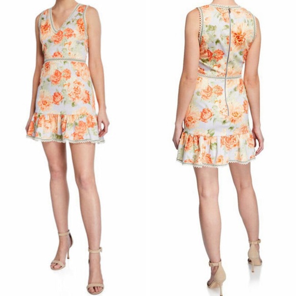 Alice + Olivia Kirean Floral Lace Trim Mini Dress Size 12